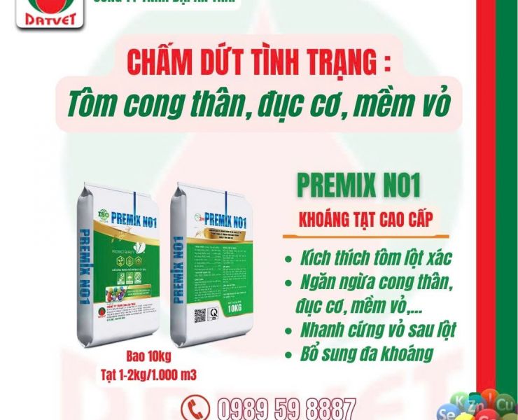 PREMIX N01 - SẢN PHẨM CHẤM DỨT TÌNH TRẠNG CONG THÂN, ĐỤC CƠ, MỀM VỎ Ở TÔM