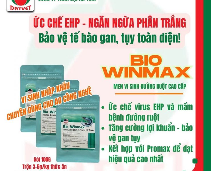 BIO WINMAX - NGĂN PHÂN TRẮNG, ỨC CHẾ EHP, BẢO VỆ GAN TỤY CHO TÔM HIỆU QUẢ